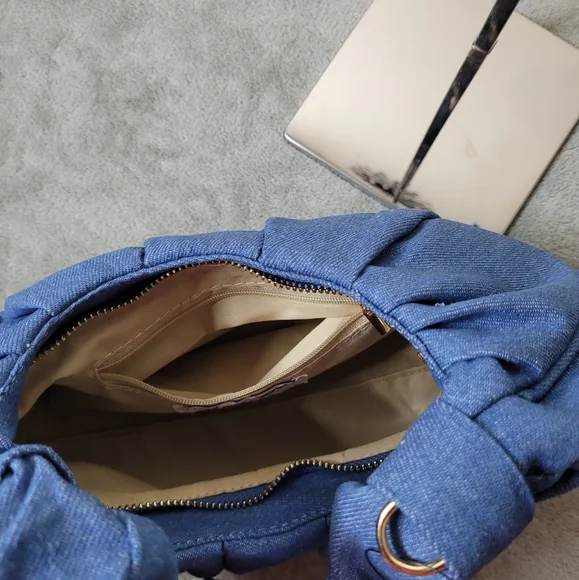 Fashion Nova Hard To Handle Handbag Crossbody Ruched Purse - Medium Wash Denim - Picture 11 of 12